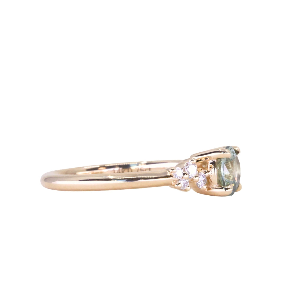 0.75ct Round Untreated Silvery Grey Montana Sapphire and Diamond Starry Night Low Profile Solitaire in 14k Yellow Gold