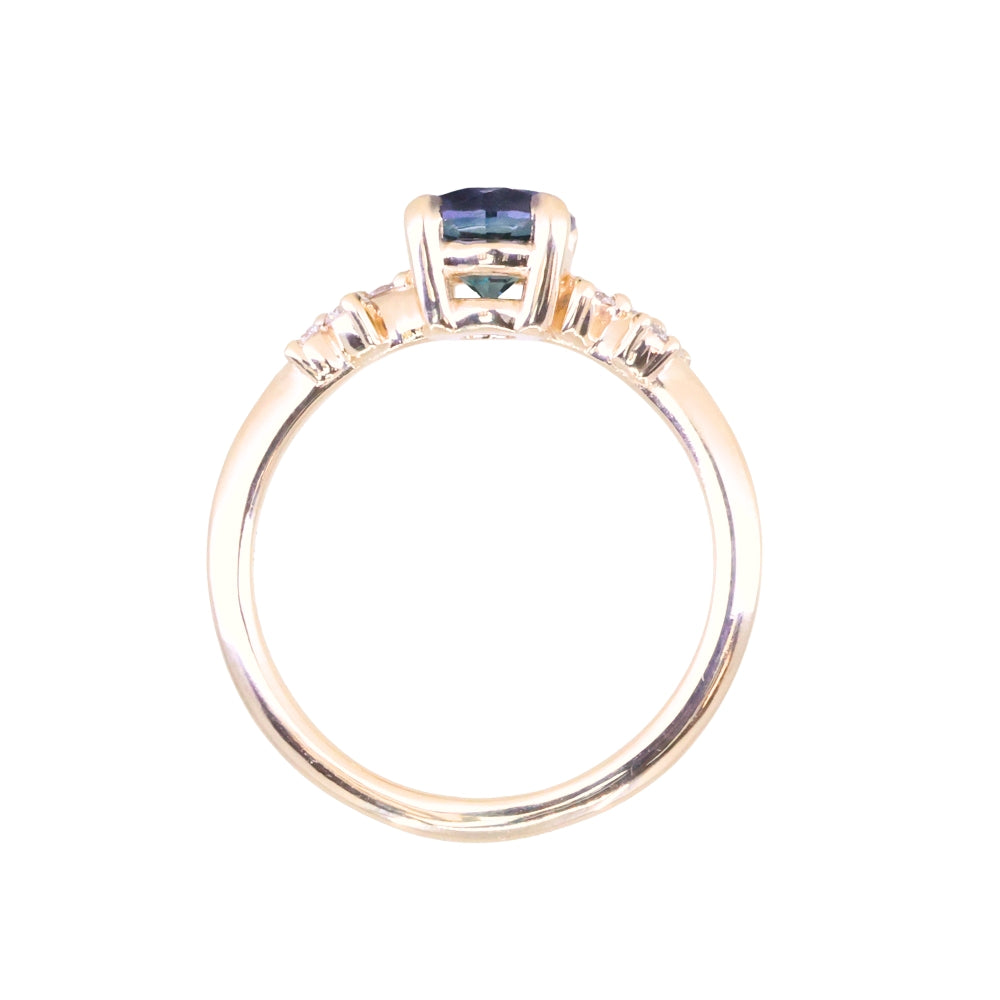 1.16ct Round Blue and Midnight Purple Montana Sapphire and Diamond Starry Night Low Profile Solitaire in 14k Yellow Gold