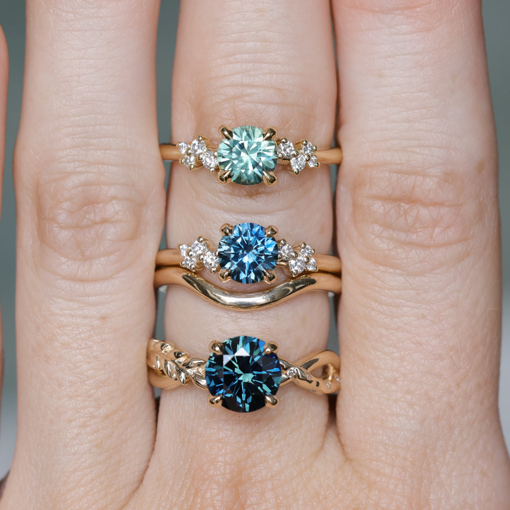 1.21ct Unheated Teal Seafoam Green Montana Sapphire and Diamond Starry Night Low Profile Solitaire in 18k Yellow Gold