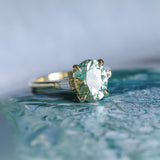 3.50ct Oval Untreated Montana Sapphire and Tapered Baguette Diamond Stackable 4 Prong Ring With Euro Shank in 18k Yellow Gold