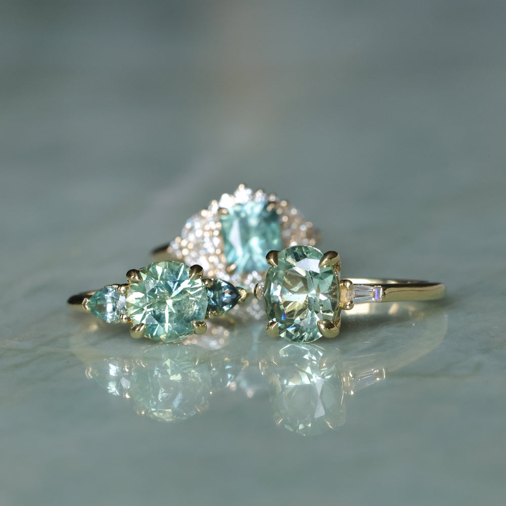 3.50ct Oval Untreated Montana Sapphire and Tapered Baguette Diamond Stackable 4 Prong Ring With Euro Shank in 18k Yellow Gold