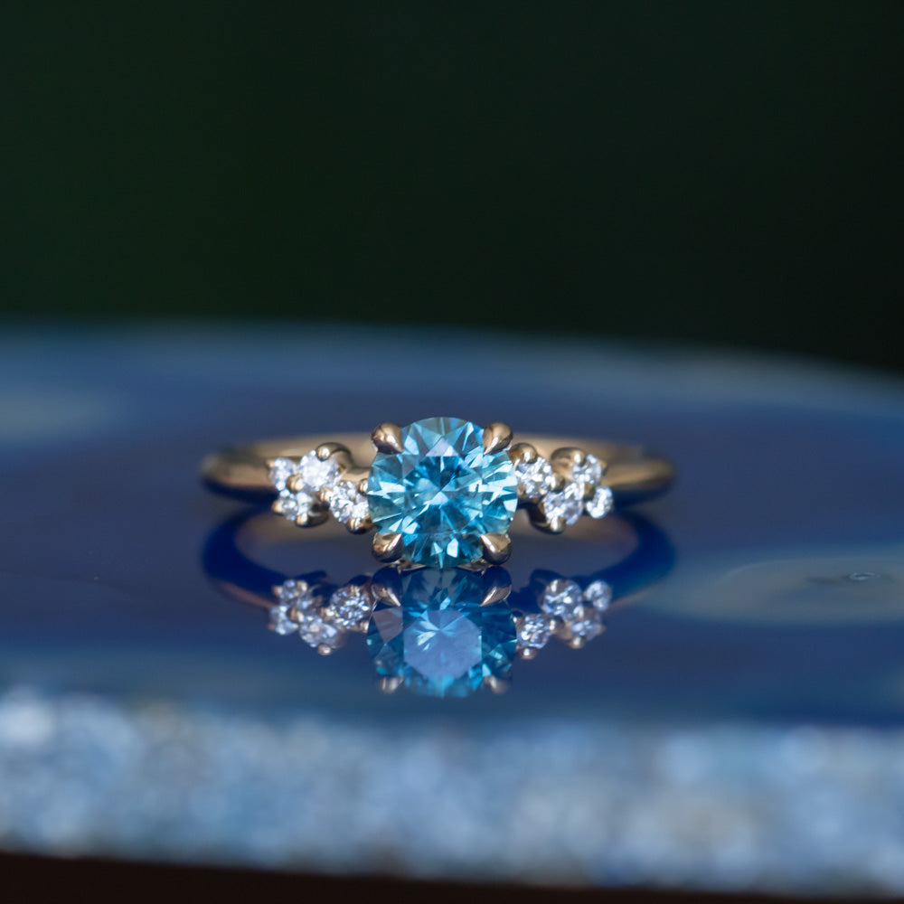 1.06ct Round Blue Montana Sapphire and Diamond Starry Night Low Profile Solitaire in 14k Yellow Gold