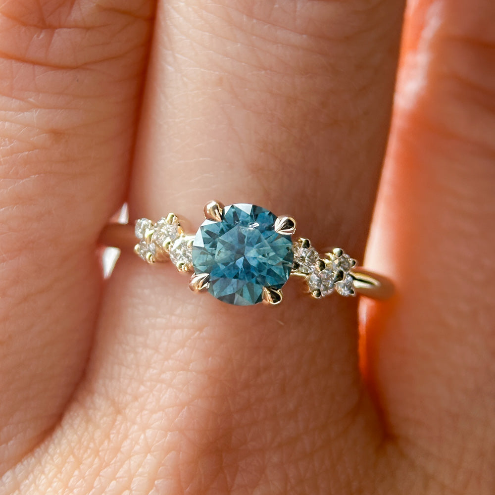 1.06ct Round Blue Montana Sapphire and Diamond Starry Night Low Profile Solitaire in 14k Yellow Gold