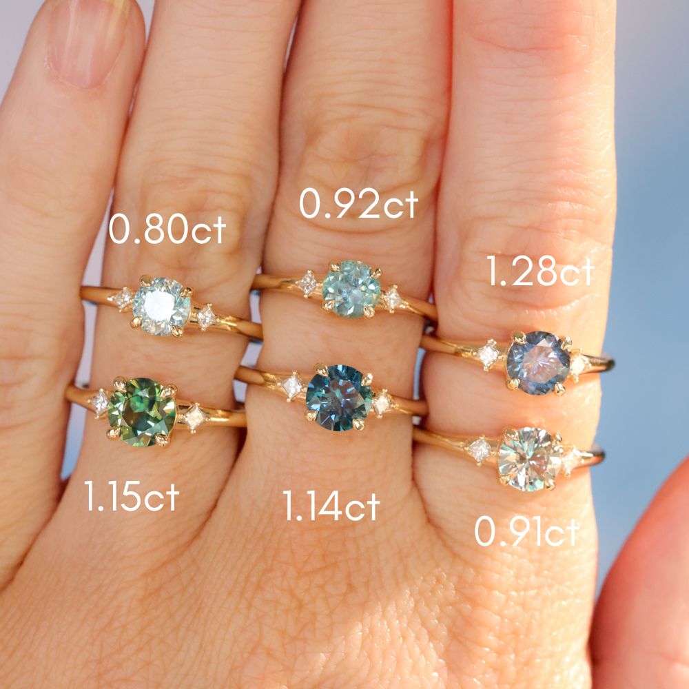 0.91ct Untreated Round White Montana Sapphire and Princess Cut Diamond Rapids Low Profile Ring in 14k Yellow Gold