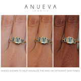 1.29ct Bezel Set Emerald Cut Untreated Montana Sapphire and Montana Sapphire Sides Three Stone Ring in 14k Yellow Gold
