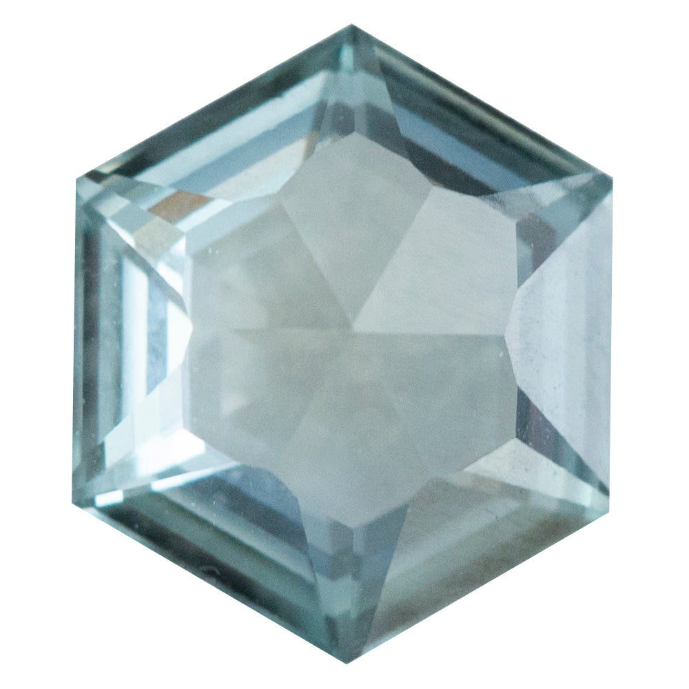 1.35CT HEXAGON ROSECUT MONTANA SAPPHIRE, SEAFOAM GREEN, 6.21X7.3MM