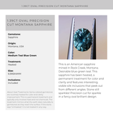 1.39CT OVAL PRECISION CUT MONTANA SAPPHIRE, MEDIUM TEAL BLUE GREEN, 6.9X6X4MM