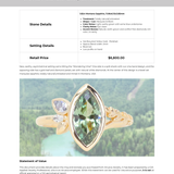 1.82ct Green Untreated Montana Marquise Sapphire in Wandering Vine Low Profile Bezel Setting with Pear Diamond in 14k Yellow Gold