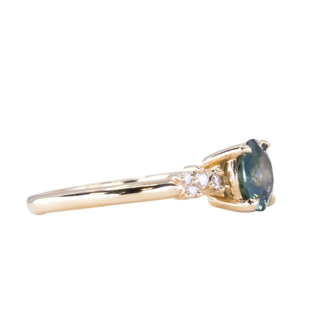 1.31ct Round Teal Blue Montana Sapphire and Diamond Starry Night Low Profile Solitaire in 14k Yellow Gold