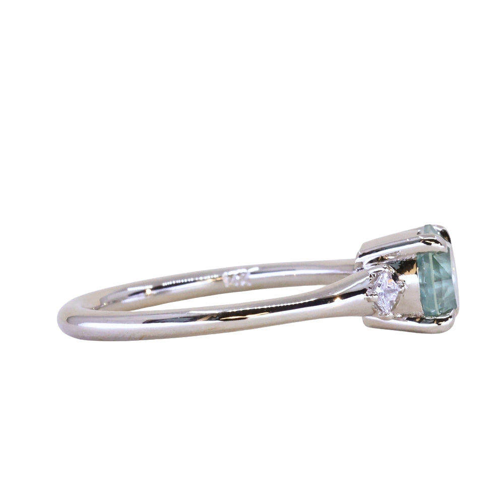 1.20ct Untreated Round Aqua Montana Sapphire and Princess Cut Diamond Rapids Low Profile Ring in 14k White Gold