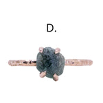 Rough Montana Sapphire Dainty Evergreen Prong Set Rings in 14k White, Yellow and Rose Gold