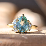 3.34ct  Untreated Pear Montana Sapphire and Diamond Asymmetrical Cluster Ring in 18k Yellow Gold