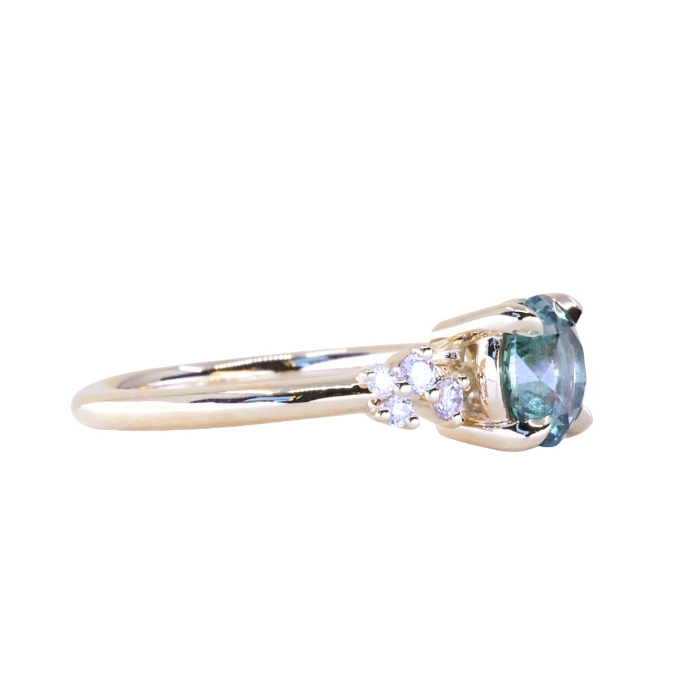 1.47ct Round Untreated Montana Sapphire and Diamond Starry Night Low Profile Solitaire in 14k Yellow Gold