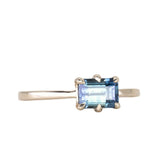 1.36ct Parti Blue Emerald Cut Montana Sapphire Low Profile East West Solitaire in 14k Yellow Gold