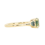 1.50ct Round Parti Yellow Blue Precision Cut Montana Sapphire and Trillion Sapphire Low Profile Three Stone Ring in 18k Yellow Gold