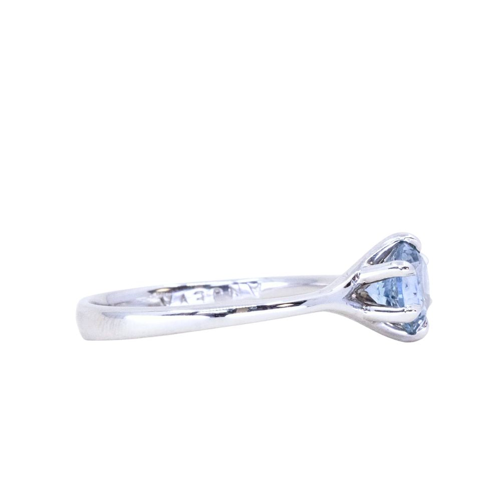 1.13ct Round Precision Cut Denim-Sky Blue Montana Sapphire Low Profile Six Prong Split Shank Solitaire in 14k White Gold