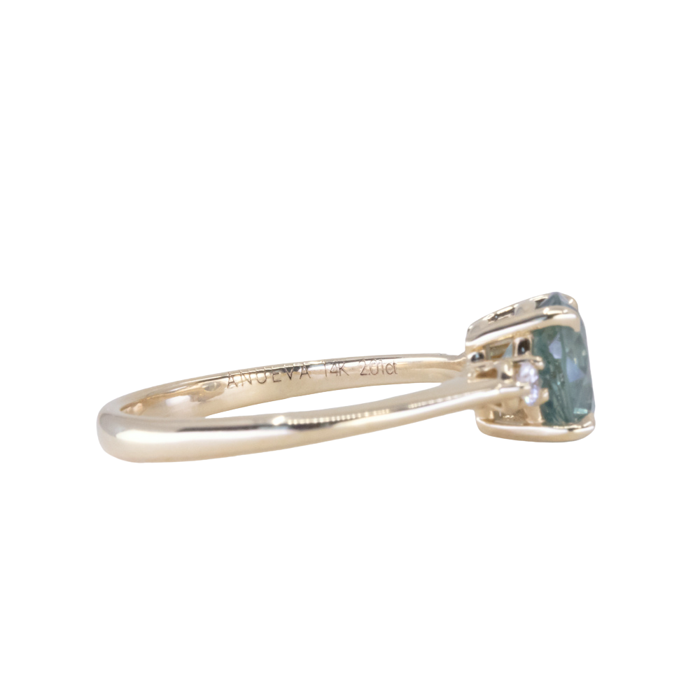 2.01ct Round Untreated Montana Sapphire and Diamond Dainty Three Stone Ring in 14k Yellow Gold