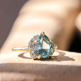 3.34ct  Untreated Pear Montana Sapphire and Diamond Asymmetrical Cluster Ring in 18k Yellow Gold