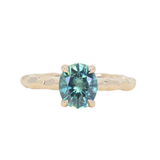 1.75ct Precision Cut Teal Oval Montana Sapphire Four Prong Evergreen Hidden Halo Solitaire in 14k Yellow Gold