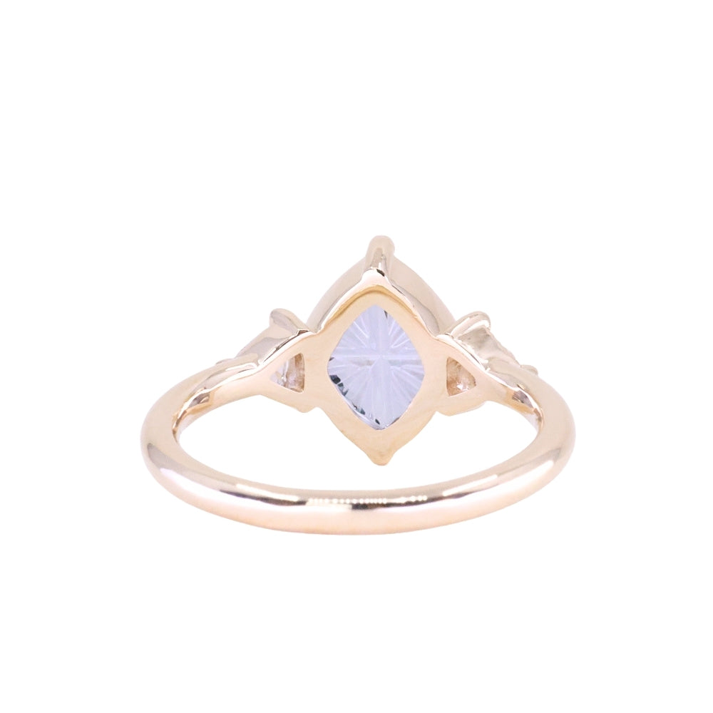 1.93ct Untreated Fantasy Cut Montana Sapphire and Diamond  Antique Milgrain Three Stone Low Profile Ring in 14k Yellow Gold