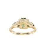 2.75ct Round Untreated Parti Montana Sapphire and Pear Montana Sapphire Three Stone Low Profile Scallop Ring in 18k Yellow Gold