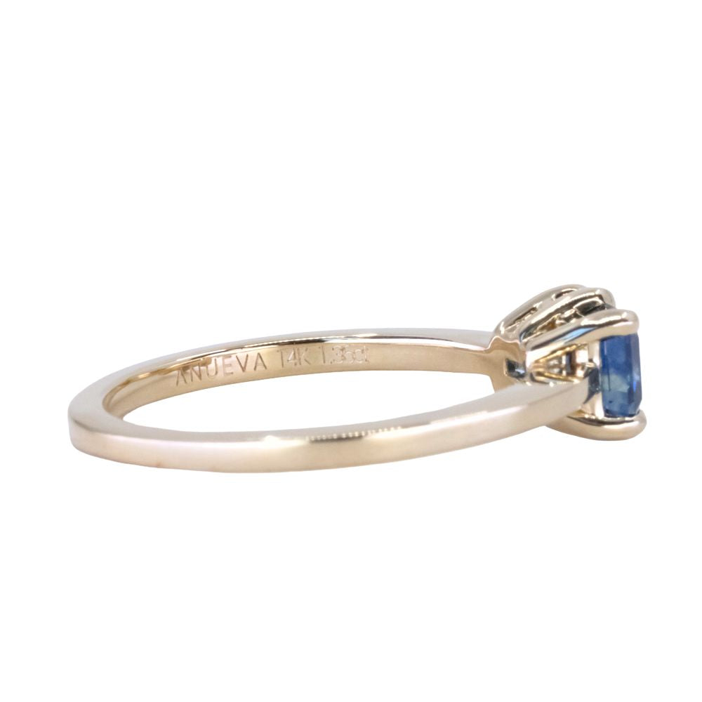 1.36ct Parti Blue Emerald Cut Montana Sapphire Low Profile East West Solitaire in 14k Yellow Gold