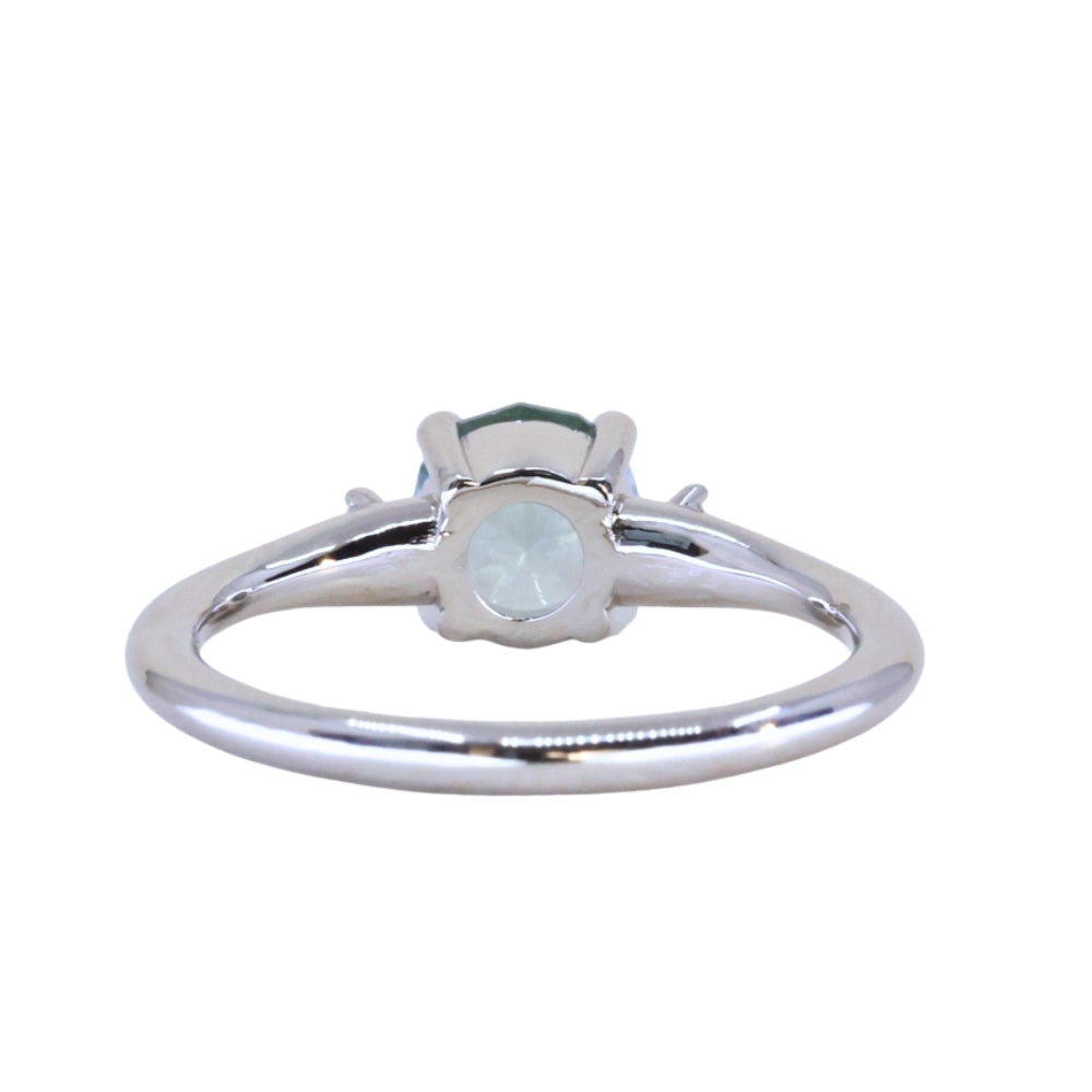 1.20ct Untreated Round Aqua Montana Sapphire and Princess Cut Diamond Rapids Low Profile Ring in 14k White Gold