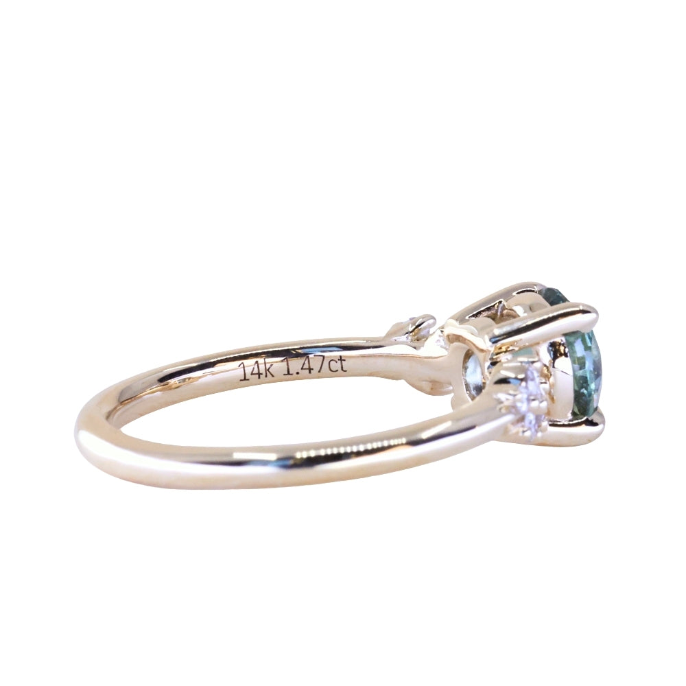 1.47ct Round Untreated Montana Sapphire and Diamond Starry Night Low Profile Solitaire in 14k Yellow Gold