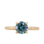 1.62ct Round Montana Sapphire Evergreen Carved Four Prong Solitaire in 14k Yellow Gold