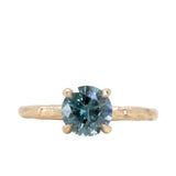 1.62ct Round Montana Sapphire Evergreen Carved Four Prong Solitaire in 14k Yellow Gold