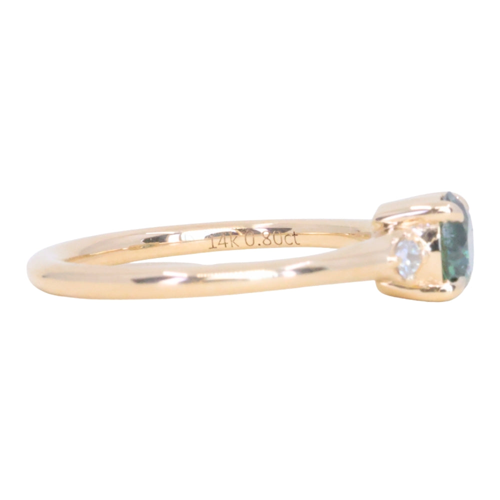 0.80ct Round Montana Sapphire and Princess Cut Diamond Rapids Low Profile Ring in 14k Yellow Gold