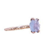 Rough Montana Sapphire Dainty Evergreen Prong Set Rings in 14k White, Yellow and Rose Gold