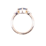 1.93ct Untreated Fantasy Cut Montana Sapphire and Diamond  Antique Milgrain Three Stone Low Profile Ring in 14k Yellow Gold