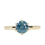 1.35ct Round Blue Montana Sapphire Low Profile 6 Prong Solitaire in 14k Yellow Gold