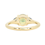 1.50ct Round Parti Yellow Blue Precision Cut Montana Sapphire and Trillion Sapphire Low Profile Three Stone Ring in 18k Yellow Gold