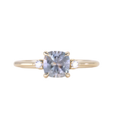 1.37ct Bicolor Purple Cushion Montana Sapphire and Diamond Dainty Three Stone Ring in 14k Yellow Gold