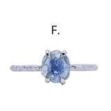 Rough Montana Sapphire Dainty Evergreen Prong Set Rings in 14k White, Yellow and Rose Gold