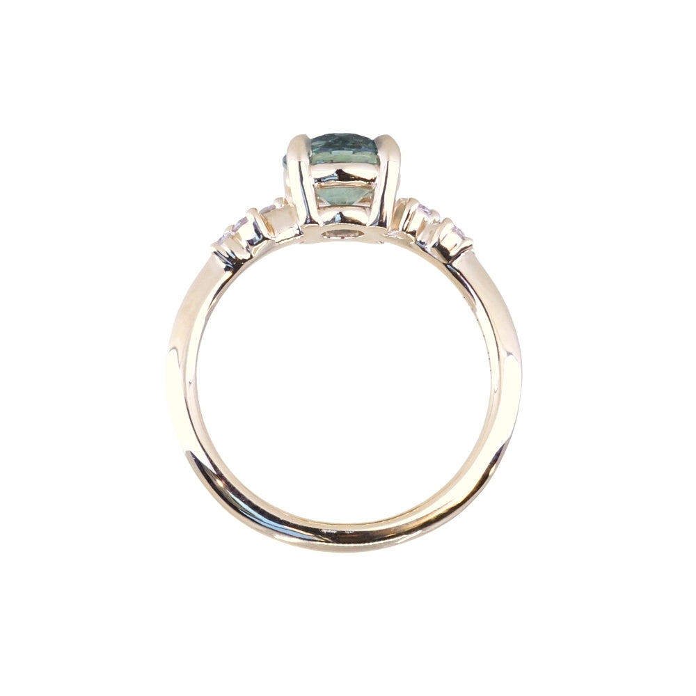 1.47ct Round Untreated Montana Sapphire and Diamond Starry Night Low Profile Solitaire in 14k Yellow Gold
