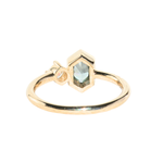 0.67ct Untreated Elongated Hexagon Montana Sapphire & 0.11ct Round Antique Old Mine Cut Diamond Toi Et Moi Ring in 14k Yellow Gold