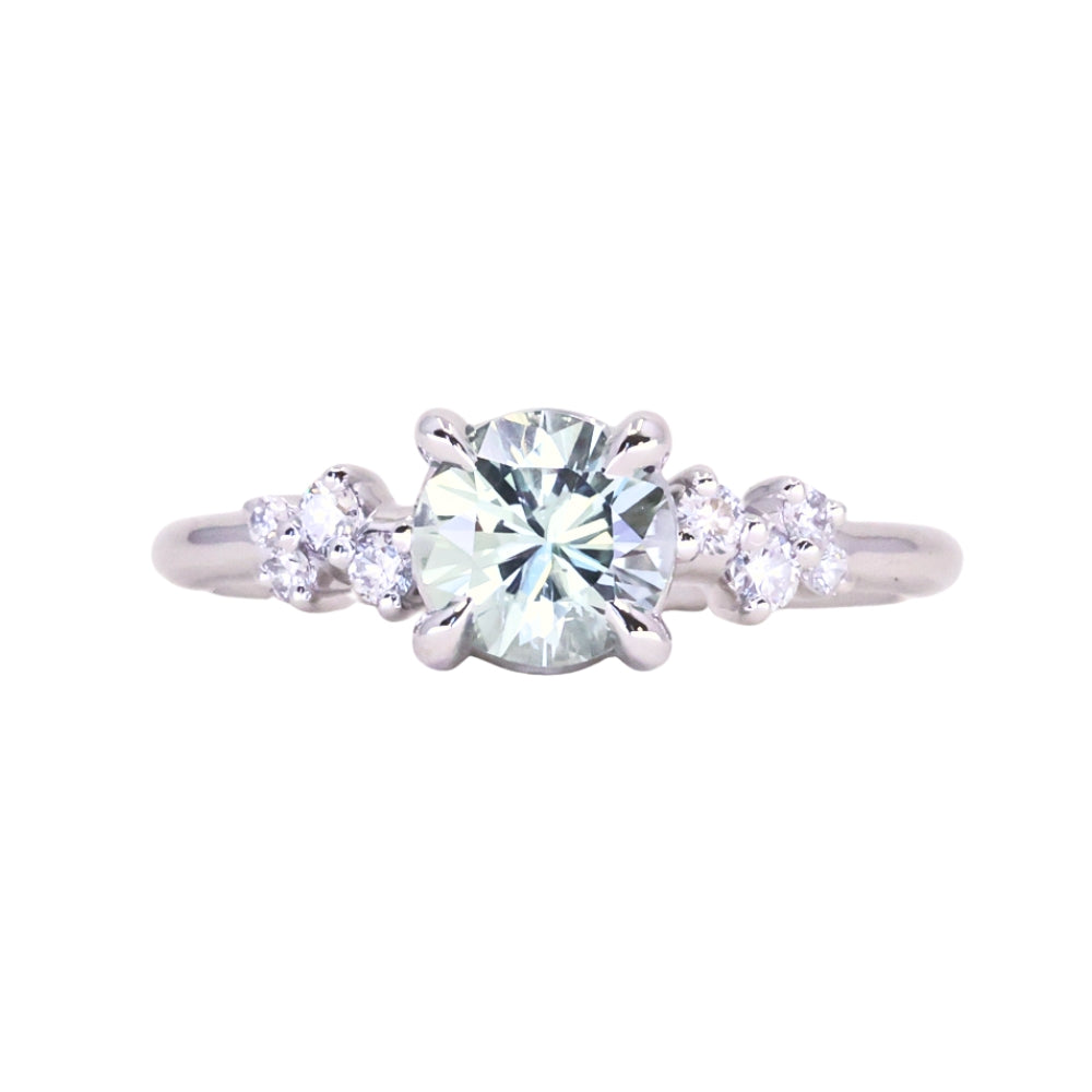 1.12ct Round Silvery Light Blue Montana Sapphire and Diamond Starry Night Low Profile Solitaire in 14k White Gold