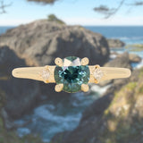1.07ct Round Deep Teal Blue Montana Sapphire and Princess Cut Diamond Rapids Low Profile Ring in 14k Yellow Gold