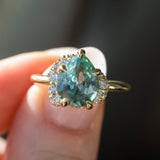 3.34ct  Untreated Pear Montana Sapphire and Diamond Asymmetrical Cluster Ring in 18k Yellow Gold