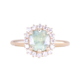 2.18ct"Old Mine Cushion" cut Silky Light Green Montana Sapphire Antique-Style Diamond Halo Ring in 14k Yellow Gold
