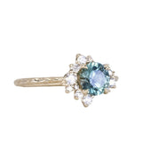 1.29ct Blue Montana Sapphire and Diamond Asymmetrical Cluster Ring in 14k Yellow Gold with Evergreen finish