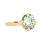 2.57ct Precision Cushion Cut Green Montana Sapphire Scallop Cup Solitaire in 18k Yellow Gold