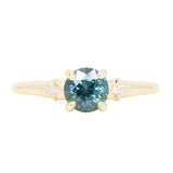 1.07ct Round Deep Teal Blue Montana Sapphire and Princess Cut Diamond Rapids Low Profile Ring in 14k Yellow Gold
