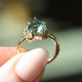 3.34ct  Untreated Pear Montana Sapphire and Diamond Asymmetrical Cluster Ring in 18k Yellow Gold