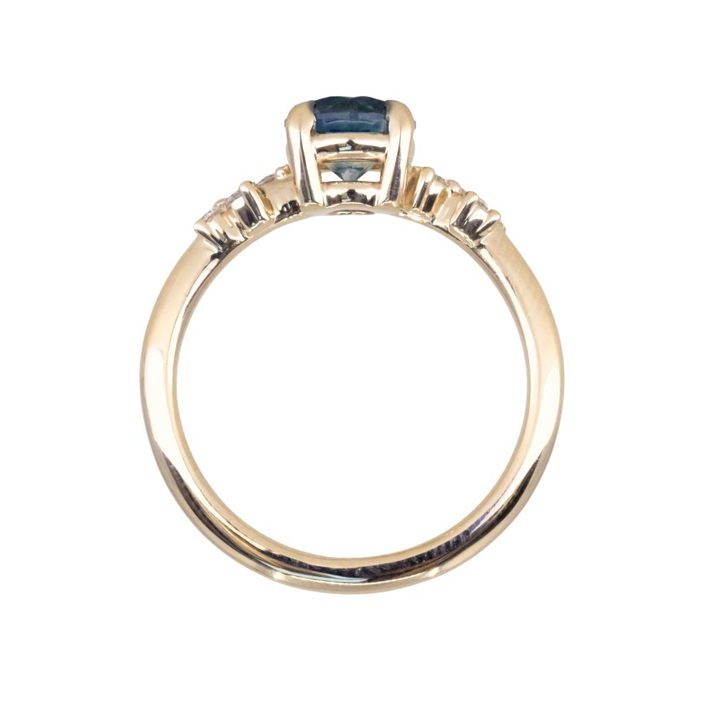 1.20ct Round Blue Montana Sapphire and Diamond Starry Night Low Profile Solitaire in 14k Yellow Gold