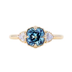 1.57ct Old Mine Cut Montana Sapphire and Diamond Antique Style Compass Set Low Profile Ring in 14k Yellow Gold