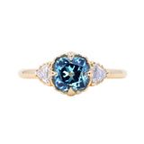 1.57ct Old Mine Cut Montana Sapphire and Diamond Antique Style Compass Set Low Profile Ring in 14k Yellow Gold